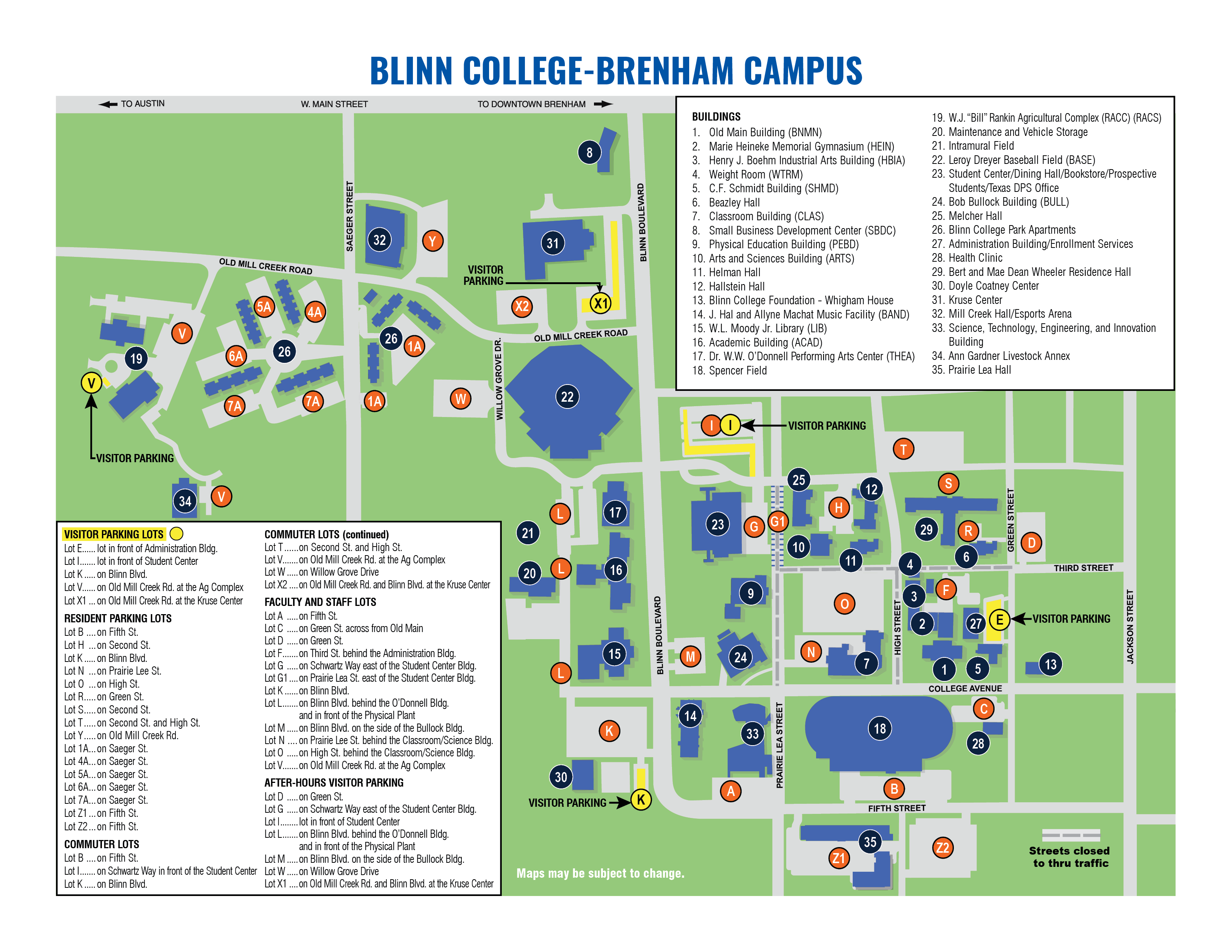 Map of the Blinn College-Brenham Campus